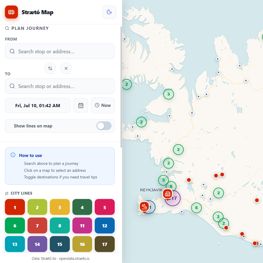 Iceland Strætó Bus Map & Route Planner Preview