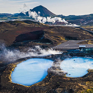 Steaming geothermal lagoon at Mývatn Nature Baths
