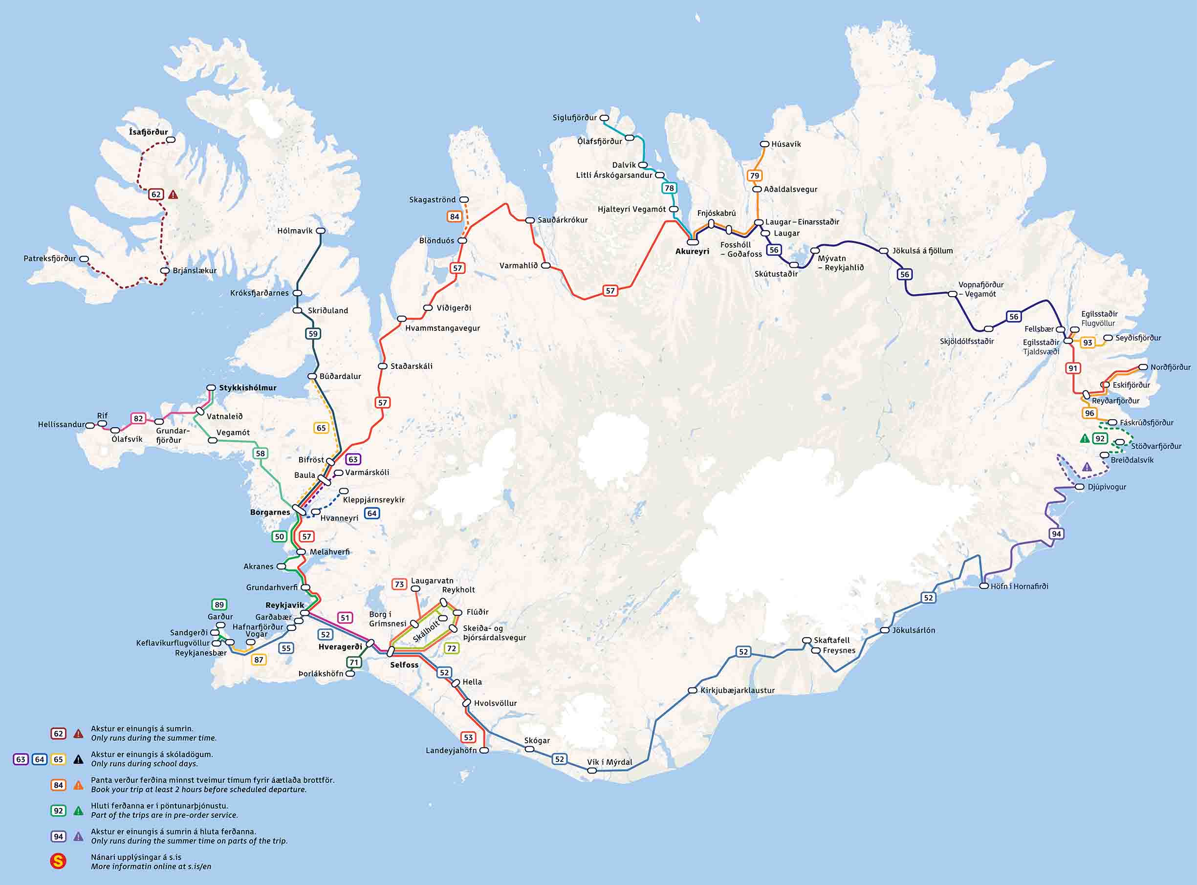 Iceland Strætó country bus network map — click to open full interactive version