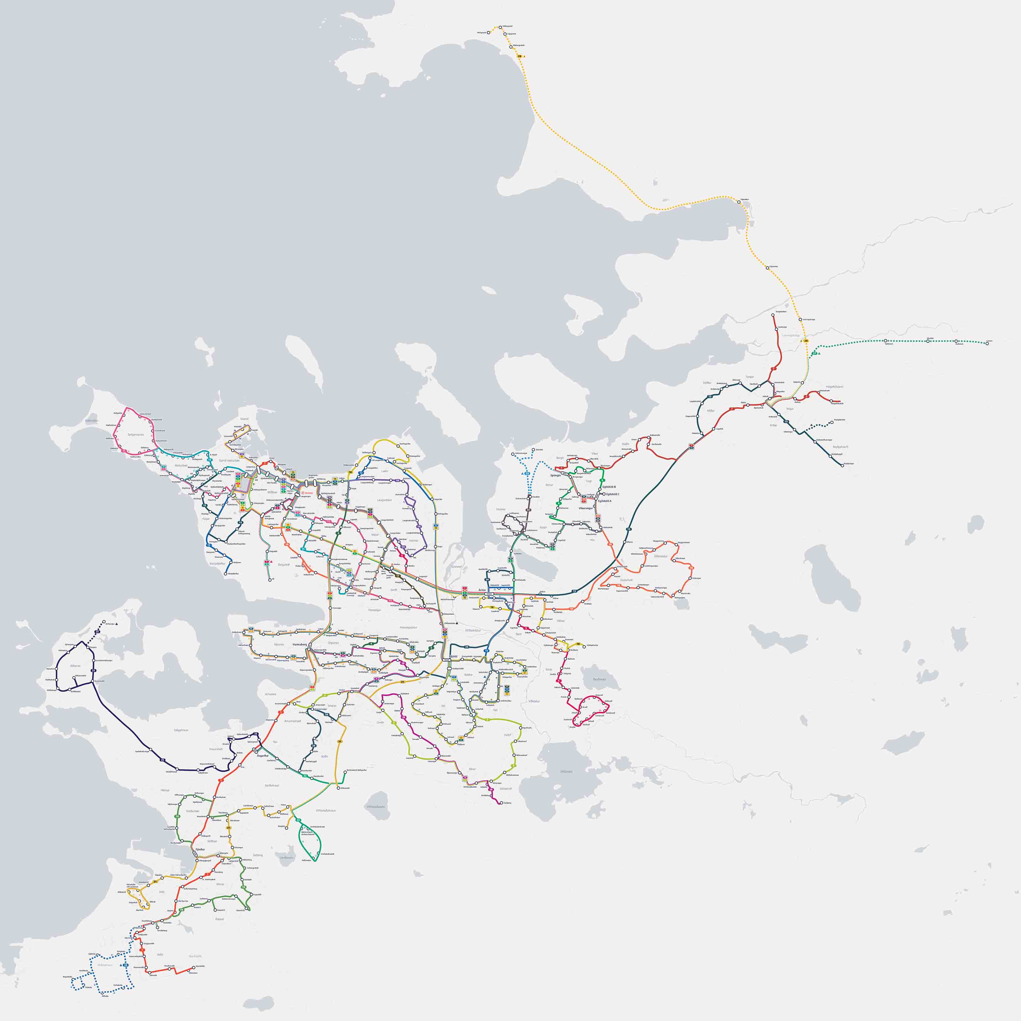 Reykjavík Strætó bus network map — click to open full interactive version